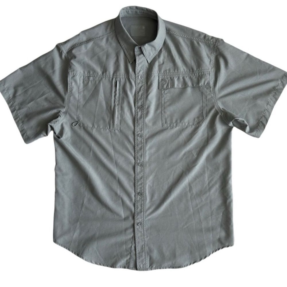Reel Legends Fishing Shirt Gray Checkered Ultra Repel Short Sleeve SZ L